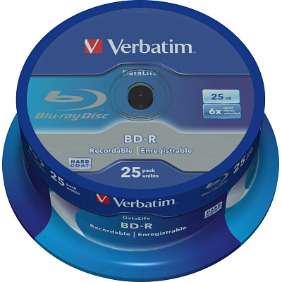 VERBATIM BD-R SL Datalife (pachet de 25)Blu-Ray/Spindle/6x/25GB SUPRAFAȚĂ ALBASTRĂ ALBĂ