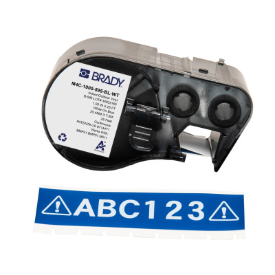 Brady M4C-1000-595-BL-WT / 170836, 25.40 mm x 7.62 m, Vinil, text alb / fundal albastru