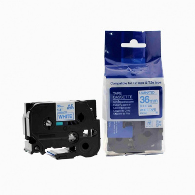 Banda compatibila Brother TZ-263 / TZe-263, 36mm x 8m, text albastru / fundal alb