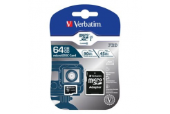 Verbatim 47042 Micro Secure Digital Card Pro U3, card de memorie, micro SDXC, 64GB, UHS-I U1 (Class 10), cu adaptor