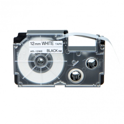 Banda compatibila Casio XR-12WE1, 12mm x 8m text negru / fundal alb