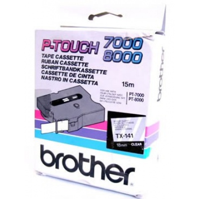 Brother TX-141, 18mm x 8m, text negru / fundal transparent, banda original