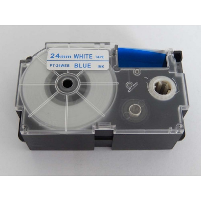 Banda compatibila Casio XR-24WEB 24mm x 8m text albastru / fundal alb