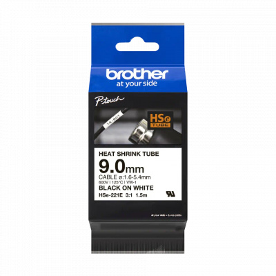 Brother HSe-221E Pro Tape, 9 mm x 1.5 m, text negru / fundal alb, banda original