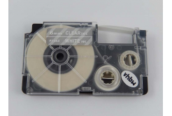 Banda compatibila Casio XR-6AX 6mm x 8m text alb / fundal transparent