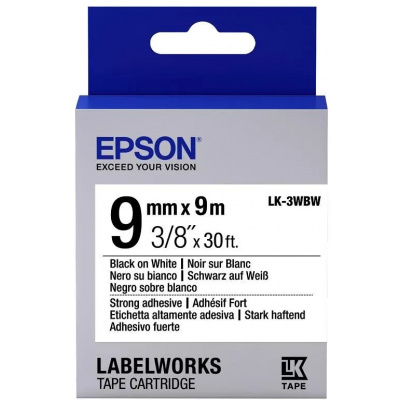 Epson LabelWorks LK-3WBW C53S653007 9mm x 9m, text negru / fundal alb, adeziv puternic, banda original