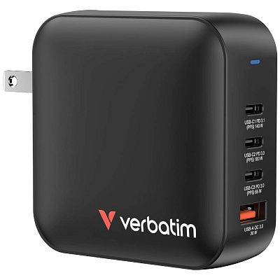 Încărcător VERBATIM GaN Mini GaN 165W, 3xUSB-C, 1x USB-A, negru
