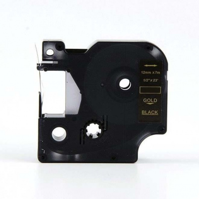 Banda compatibila Dymo 40924, 9mm x 7m, text auriu / fundal negru