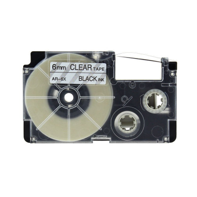 Banda compatibila Casio XR-6X1, 6mm x 8m text negru / fundal transparent