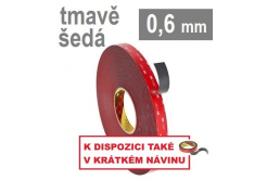 3M VHB™ 4646, grosime 0,6 mm; bandă acrilică dublu adezivă cu aderență puternică, gri închis, 19 mm x 33 m