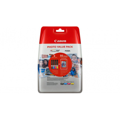 Canon CLI-551 Bk+C+M+Y 6508B005 multipack cartus original + hartie foto 50x (10x15)