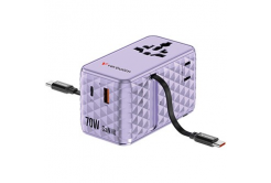 Verbatim 30188, Adaptor universal de călătorie Charge ,n, Travel 1x USB-C, 1X USB-A + 2x cablu integrat USB-C, violet, 70 W