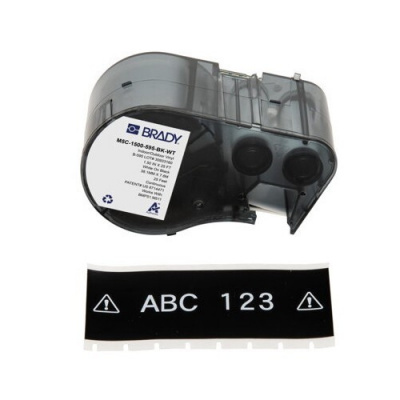 Brady M5C-1500-595-BK-WT / 170947, 38.10 mm x 7.62 m, Vinil, text alb / fundal negru