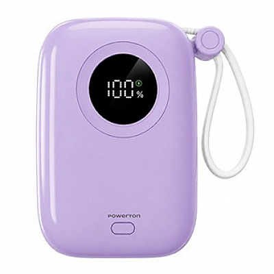 Powerton ENERGY PASTEL EDITION Power Bank 10000mAh, 2x USB-C, 22.5W, cabluri integrate, mov