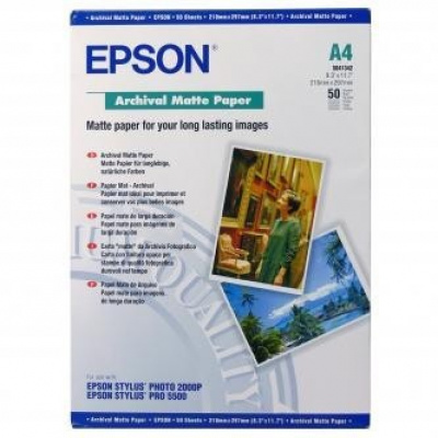 Epson Archival Matte Paper C13S041342, 21x29,7cm, A4, 50buc., jet de cerneală, alb, hârtie fotografică