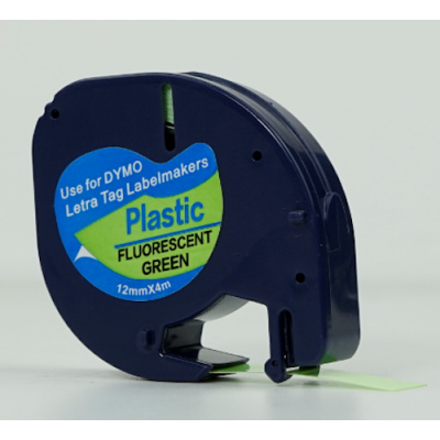 Dymo 91212 LetraTag 12mm x 4m, text negru / fluorescent fundal verde, banda compatibila