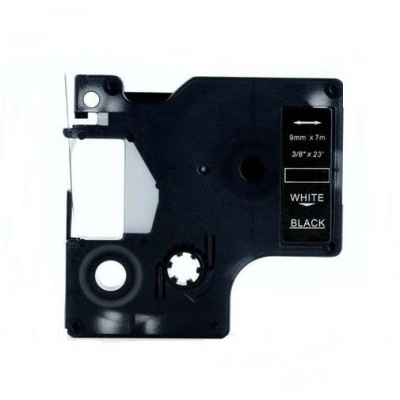 Banda compatibila Dymo 40921, 9mm x 7m, text alb / fundal negru