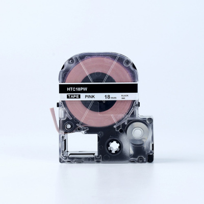 Epson HTC18PW, 18mm x 8m, text negru / roz fundal, banda compatibila