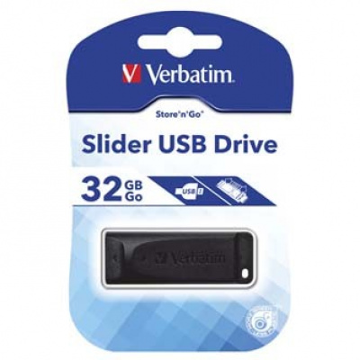 Verbatim 98697 Slider, Unitate flash USB, USB A 2.0, 32GB, cu conector detașabil, negru